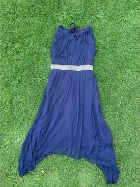 Crystal Doll Asymmetrical Hem Dress with Rhinestone Waist